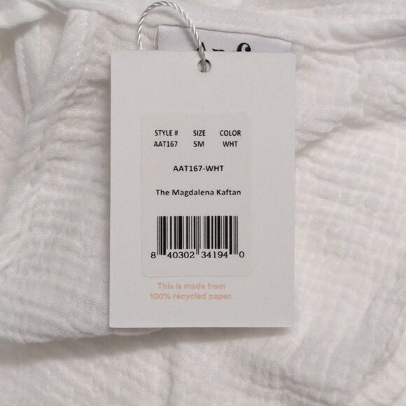 NWT Andie Magdalena Kaftan White Textured Short Sleeve Tie Back Loose Fit S/M - Picture 8 of 8